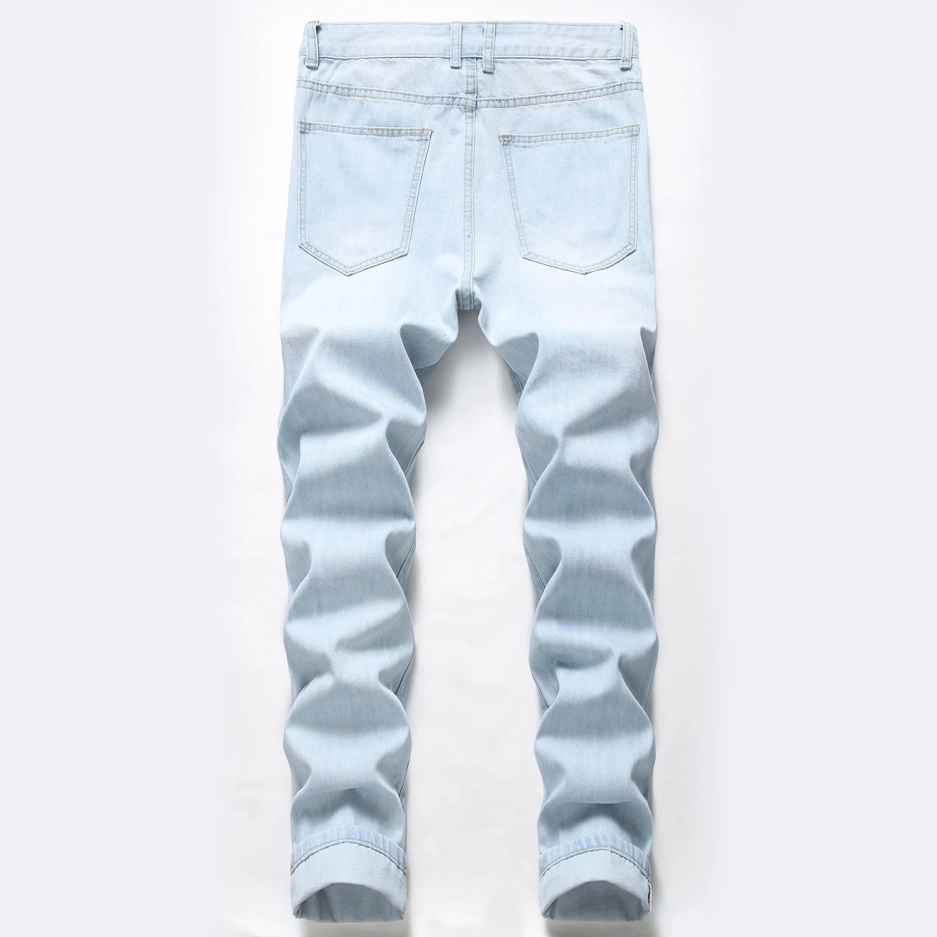 New Style Men'S Knee-Length Ripped Casual Jeans Light Blue Hip-Hop High Street Non-Stretch Straight Slim Denim Trousers Male