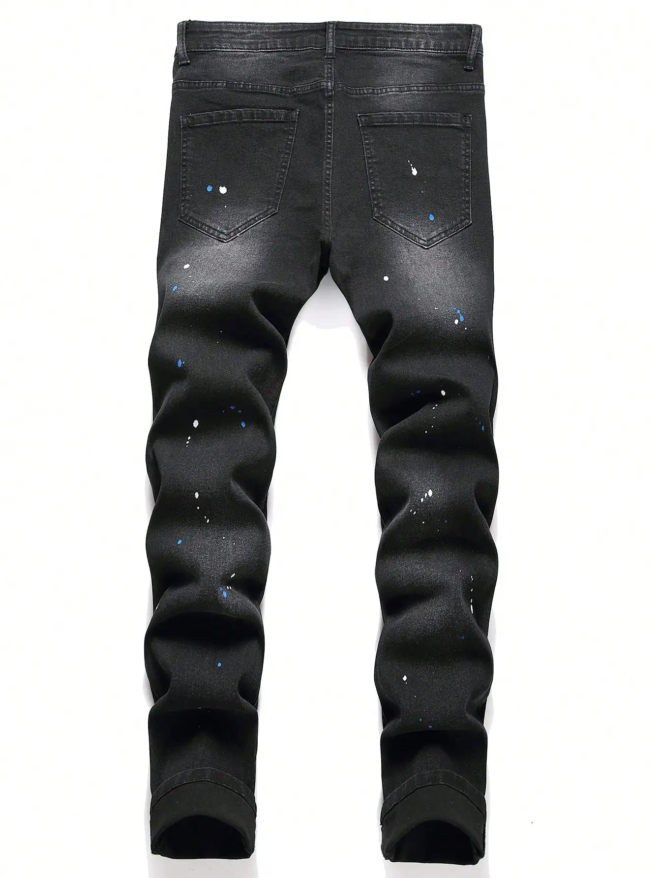 Men Stretchy Ripped Skinny Biker Embroidery Cartoon Print Jeans Destroyed Hole Slim Fit Denim High Quality Hip Hop Black Jeans