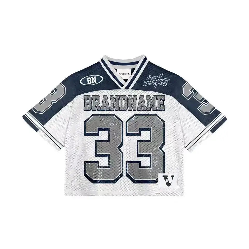 Y2K T Shirt American Fashionable Breathable Splicing Loose Football Jersey Streetwear Casual Breathable Unisex Short Sleeve Top